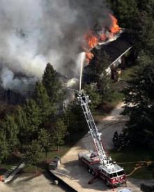 BHFD TL-57 in operation at Bedford Narrows Road Fire. (10/8/08)